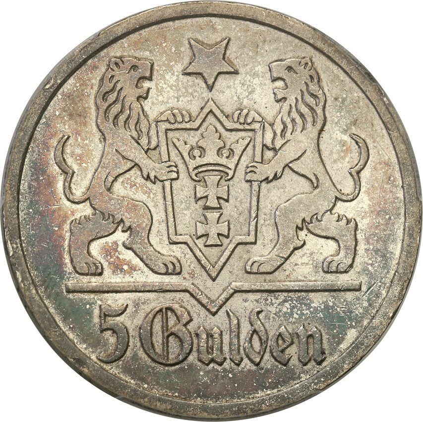 Wolne Miasto Gdańsk / Danzig. 5 Guldenów 1927 PCGS AU58